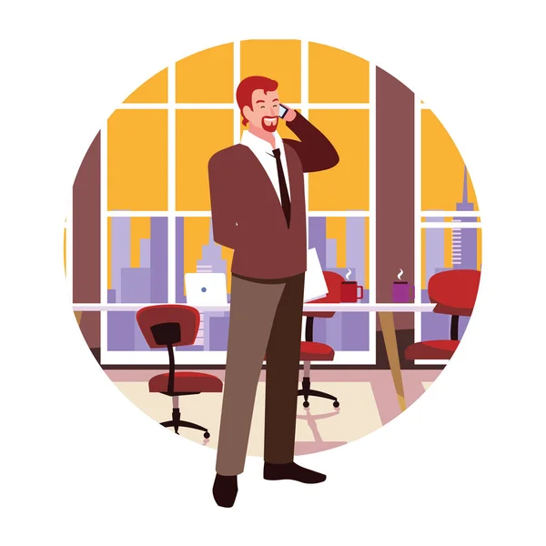 Businessman in the work office on white background — ストックベクタ