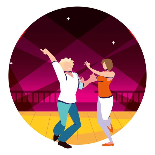 Δύο άτομα στην πίστα, πάρτι, κλαμπ χορού, μουσική και νυχτερινή ζωή — Διανυσματικό Αρχείο