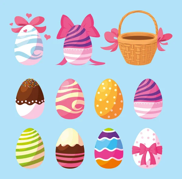 Ensemble d'oeufs de Pâques, heureux Pâques — Image vectorielle