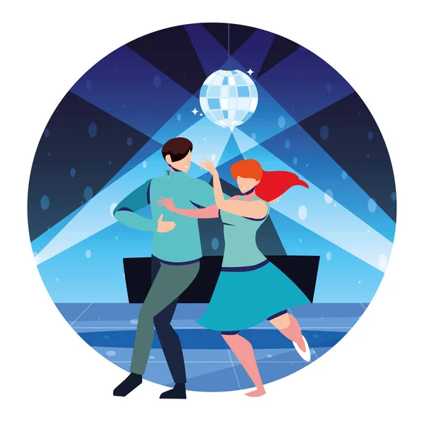Paar mensen dansen in nachtclub, feest, dansclub, muziek en nachtleven — Stockvector
