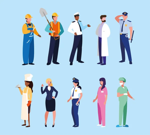 Set of professions people with uniform of work — Stock Vector