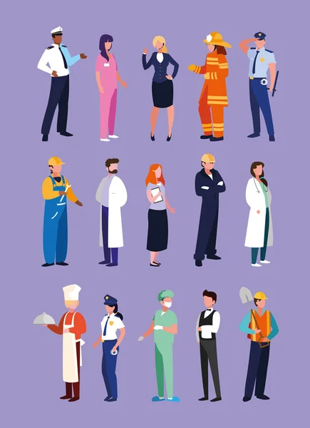 Ensemble des professions les personnes ayant un uniforme de travail — Image vectorielle