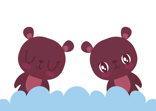 Bonitos osos dibujos animados y diseño de vectores de nubes — Vector de stock