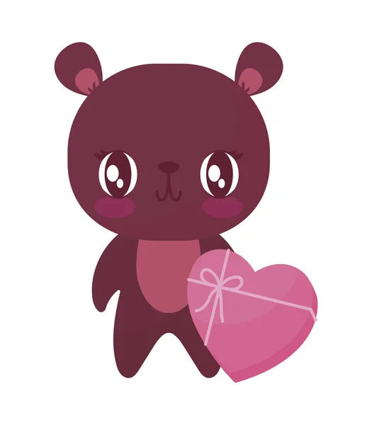 Desenho animado urso isolado com design de vetor de presente do coração —  Vetores de Stock
