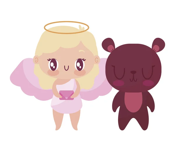 Isolated girl cupid and bear cartoon vector design — 스톡 벡터