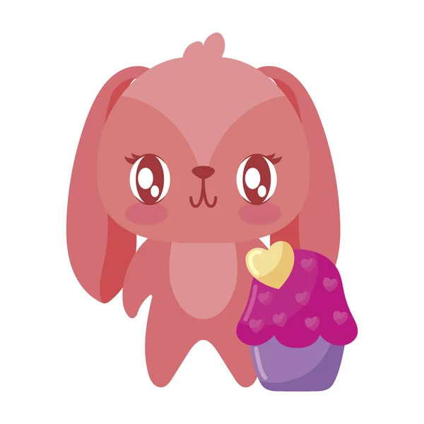 Isolated rabbit cartoon with cupcake vector design — ストックベクタ