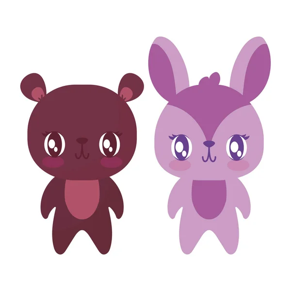 Cute bear and rabbit cartoon vector design — ストックベクタ
