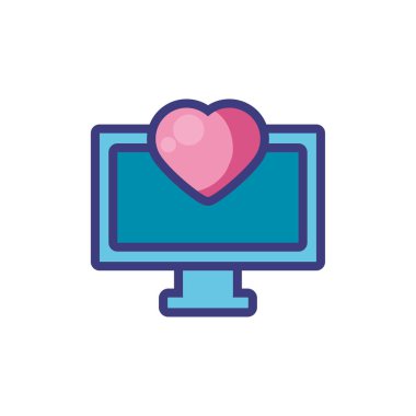 İzole kalp ve bilgisayar vektör tasarımı