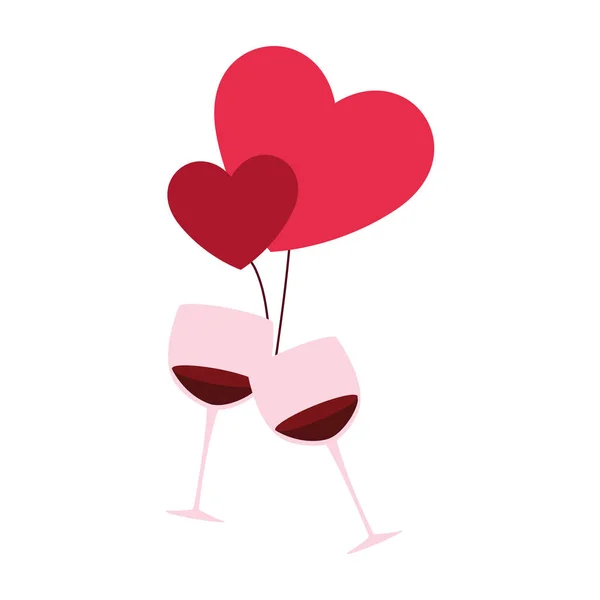 Copa de vino con corazones, para San Valentín — Archivo Imágenes Vectoriales