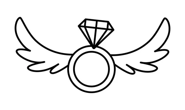 Verlobungsring mit Flügeln auf weißem Hintergrund — Stockvektor