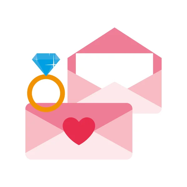 Verlovingsring met envelop, Valentijnsdag — Stockvector