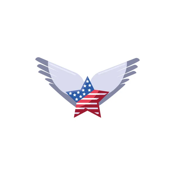 Isoliert USA Flaggenstern mit Flügeln Vektor-Design — Stockvektor