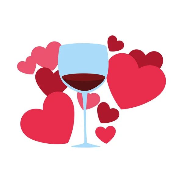 Бокал вина с сердечками, на день Святого Валентина — стоковый вектор