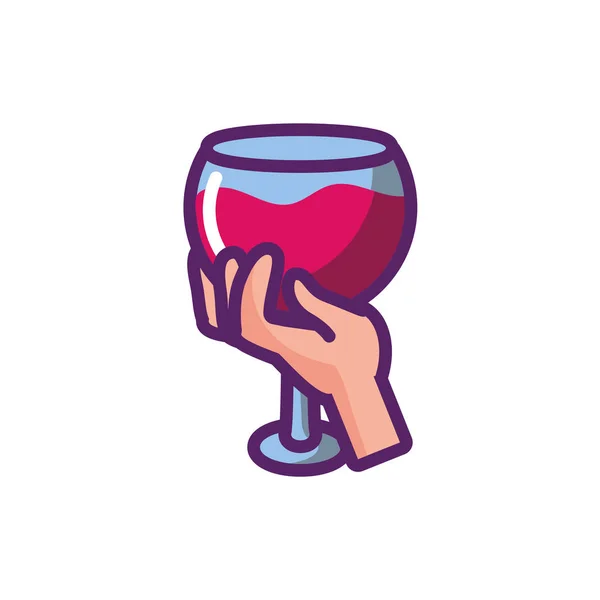 Mano aislada con diseño de vectores de copa de vino — Vector de stock