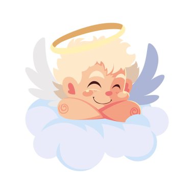 Aşk meleği beyaz arka planda bir bulutta uyuyor.