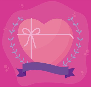 Aşk kalp hediyesi ve kurdele vektör tasarımı