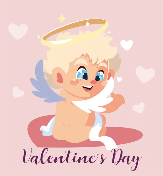 Cartão de saudações para o dia dos namorados, anjo cupido doce — Vetor de Stock