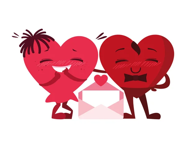 Two happy hearts red with envelope,, valentines day card — ストックベクタ