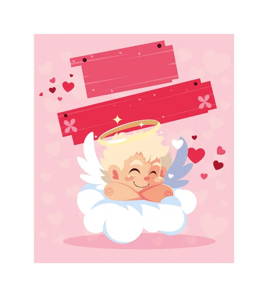 Card valentines day with cupid angels — 스톡 벡터