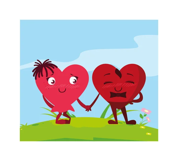 Dos corazones felices, tarjeta de San Valentín día — Vector de stock