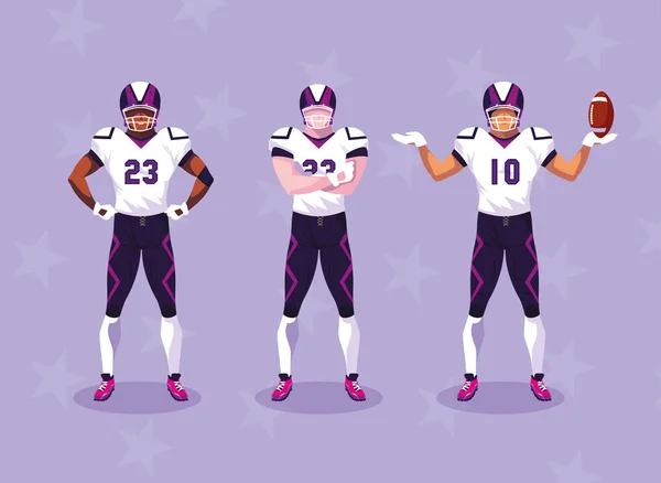 Sportsmen with uniform, men team players american football — ストックベクタ