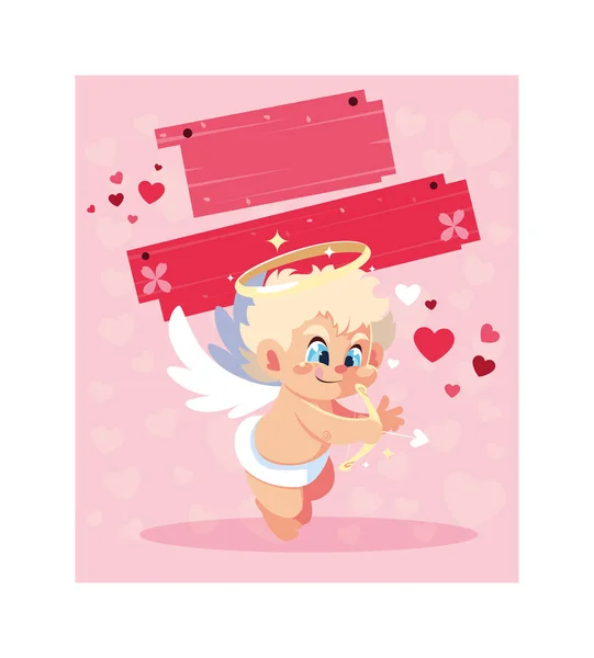 Card valentines day with cupid angels — 스톡 벡터