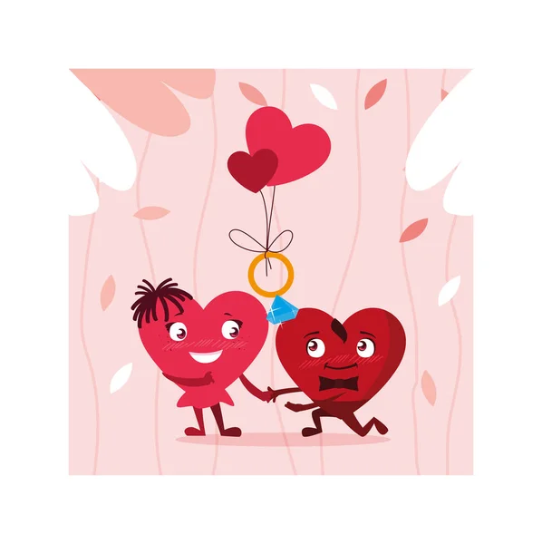 Harten met verlovingsring, Valentijnsdag — Stockvector