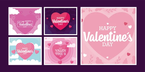 Valentines day frames cards vector design — Stock Vector