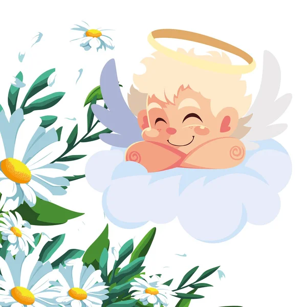 Купидон ангел спит на облаке, День Святого Валентина — стоковый вектор