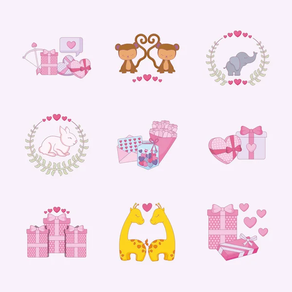Amor y feliz día de San Valentín icono conjunto vector de diseño — Vector de stock