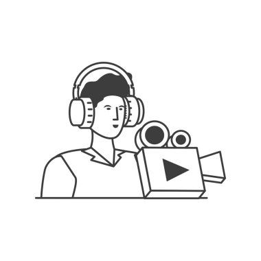 kulaklık ve video kamera ile genç adam