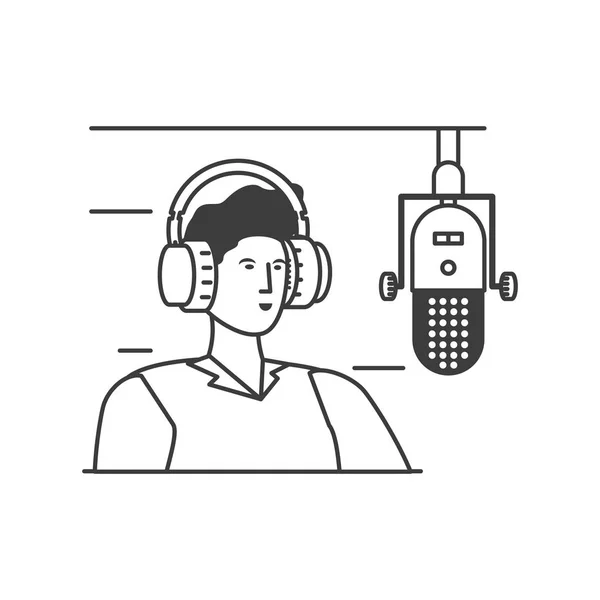 Jeune homme avec écouteurs et microphone — Image vectorielle