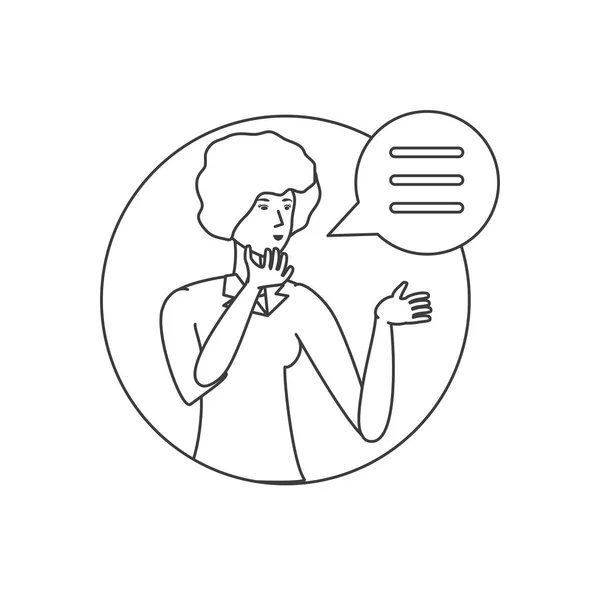 Mignonne jeune femme avec bulle de parole — Image vectorielle