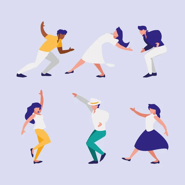 Satz von Frauen und Männern, die tanzende Positionen Vektor-Design — Stockvektor