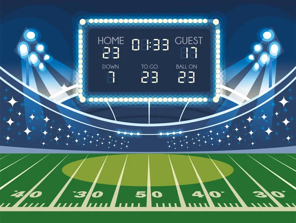 Soccer field with scoreboard, football stadium — 스톡 벡터