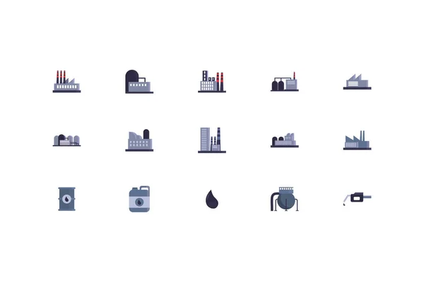 Diseño vectorial conjunto de iconos de la industria petrolera aislada — Vector de stock