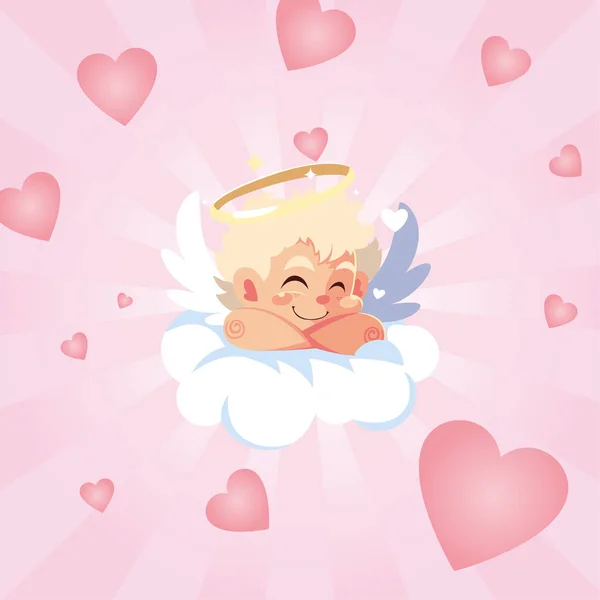 Amor dibujos animados Cupido y corazones vector de diseño — Vector de stock