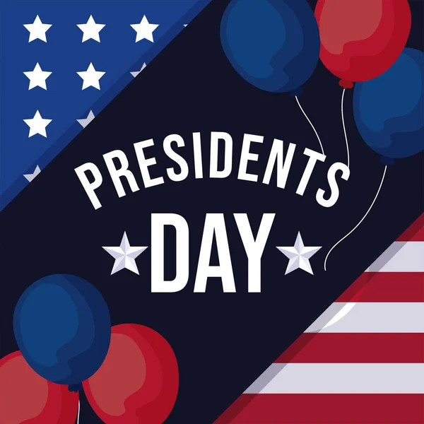 Flagge und Luftballons der USA glückliche Präsidenten Tag Vektor-Design — Stockvektor