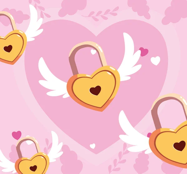 Αγάπη καρδιές λουκέτα με φτερά διανυσματικό σχεδιασμό — Διανυσματικό Αρχείο