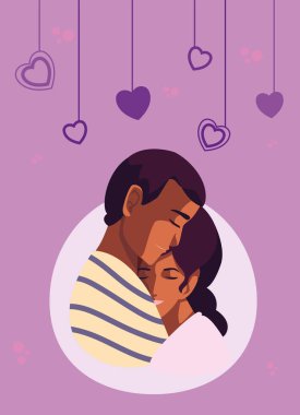 Kadın ve erkek çift vektör tasarımına sarılıyor