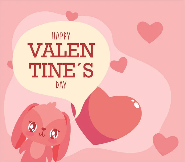 Feliz día de San Valentín conejo con corazones diseño vectorial — Archivo Imágenes Vectoriales