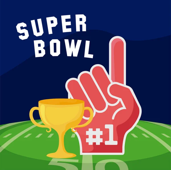 Super bowl trophy and glove over field vector design — Stock Vector