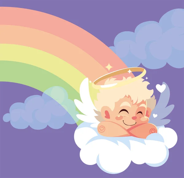 Love cupid cartoon over cloud vector design — 스톡 벡터