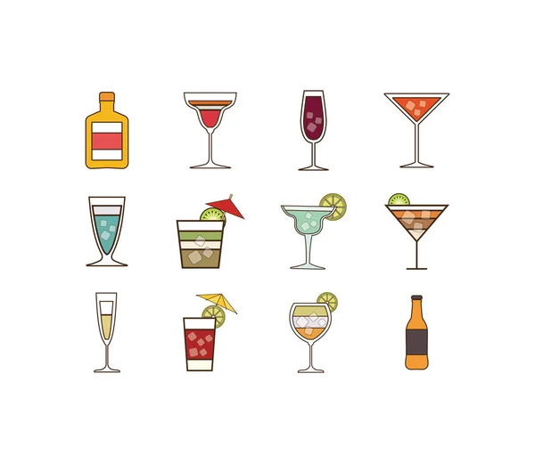 Ensemble de cocktails alcoolisés isolés design vectoriel — Image vectorielle