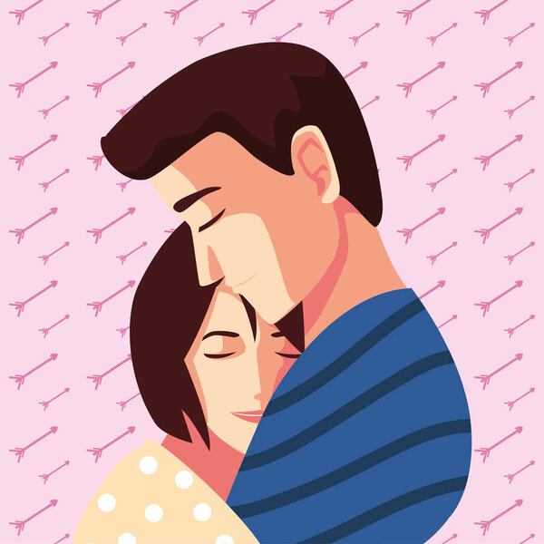 Woman and man couple hugging vector design