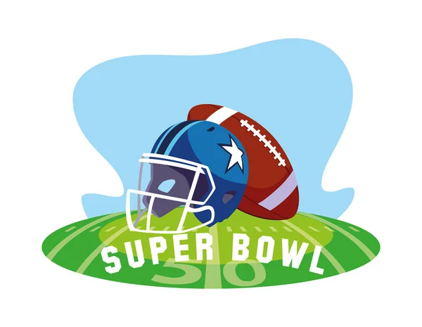 Super bowl helmet and ball over field vector design — Stock Vector