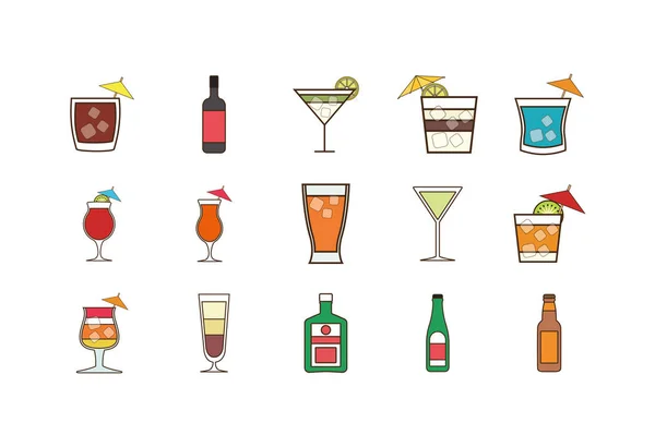 Ensemble de cocktails alcoolisés isolés design vectoriel — Image vectorielle