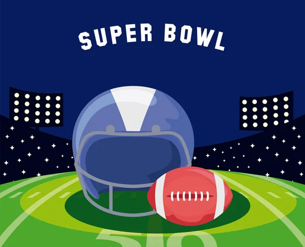 Super bowl helmet and ball over field vector design — ストックベクタ