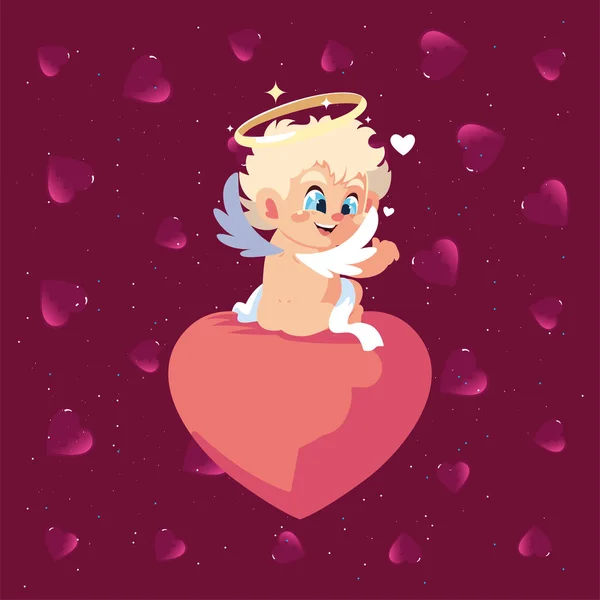 Love cupid cartoon over heart vector design — 스톡 벡터