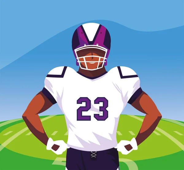 Super bowl player with helmet in front of field vector design — ストックベクタ